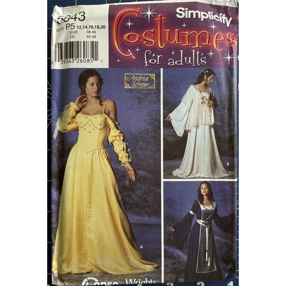 Simplicity Andrea Schewe Design Pattern 5843 Renaissance Medieval Costume 12-20‎